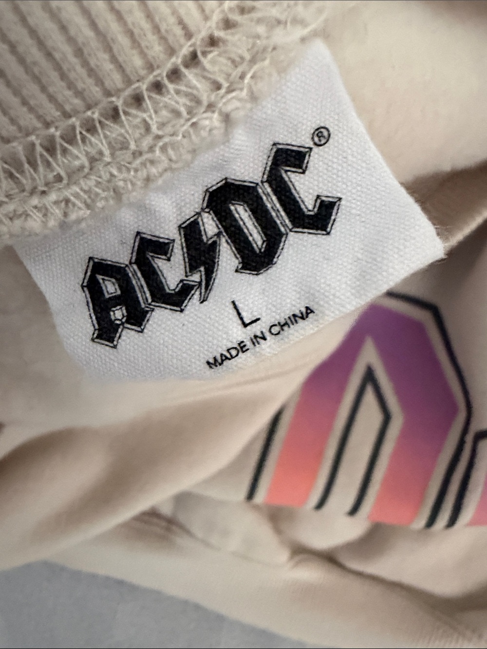 AC/DC Beige Sweatshirt with Pink-to-Yellow Gradient Logo - Picture 2 of 2